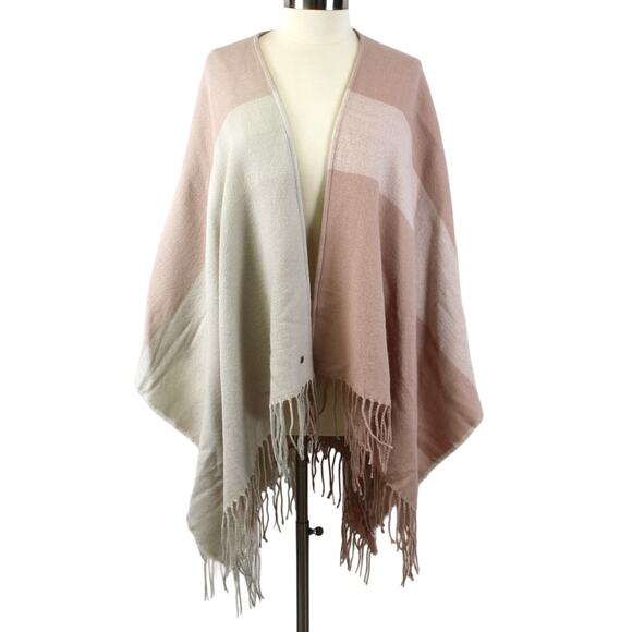 Soia & Kyo OS Scarfigan Poncho Wrap Shawl Pink Colorblock Boho Fringe Neutral - Picture 1 of 7